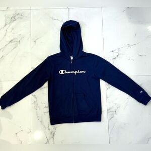 Champion Navy Zip Hoodie | Tagged M (10–12) | Fits Adult XS | NWOT
